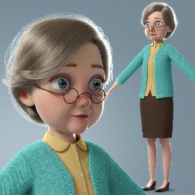 Cartoon Old Woman NoRig 3D model